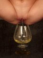 Shy blonde cutie taking a long leak
